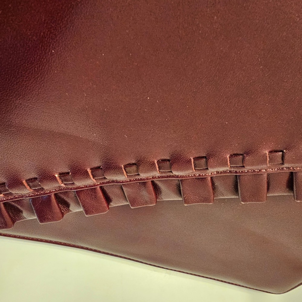Vintage Harrods London Burgundy Leather Ruffle Clutch Bag Made in Spain - Picture 11 of 11